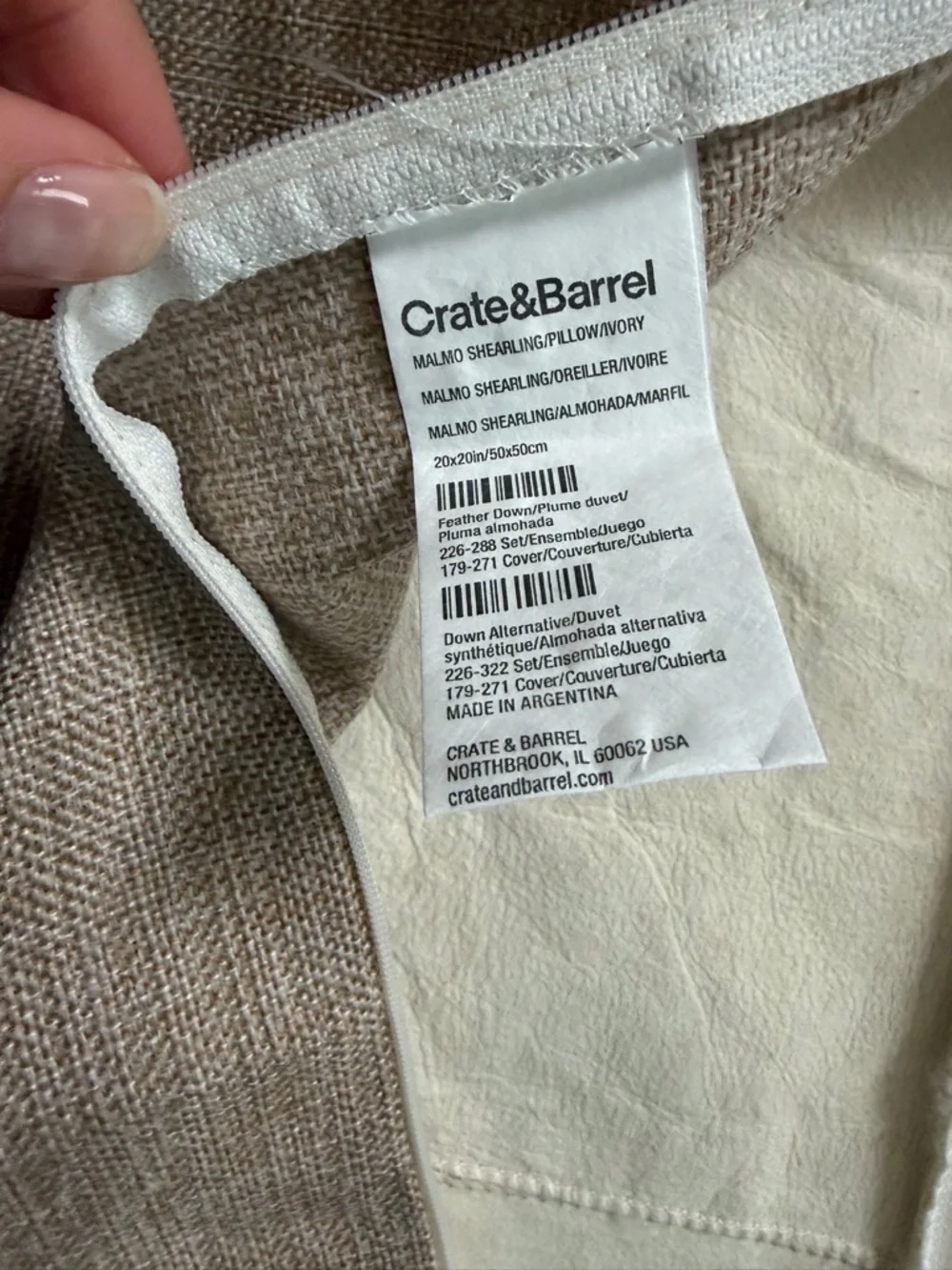 Crate & Barrel Malmo Shearling 20"x20" Arctic Ivory Throw Pillow Cover - Picture 5 of 6